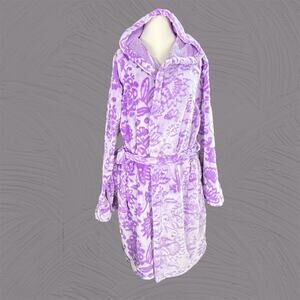 VERA BRADLEY Hooded Robe Womens L/XL Purple Floral Belted Textured -tonal issues